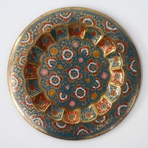 gold hand-painted plate  | vintage wall decor